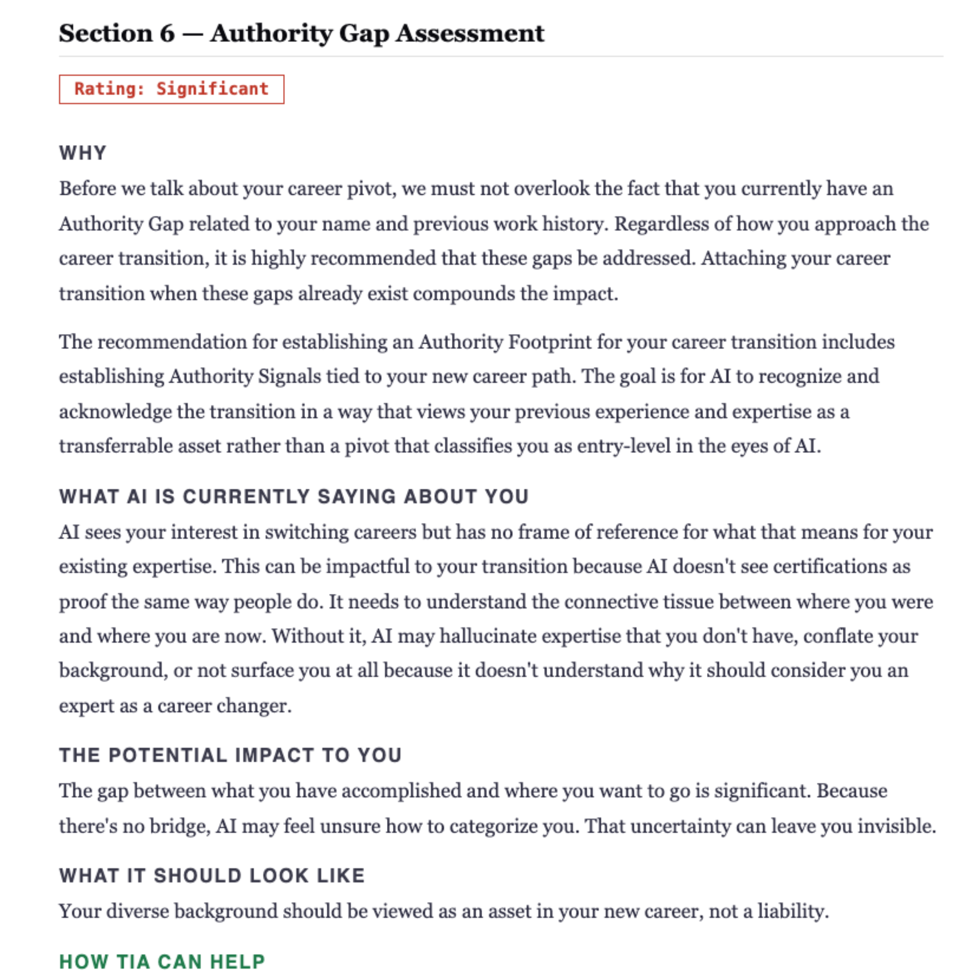 Sample section from a Credibility Gap Diagnostic report